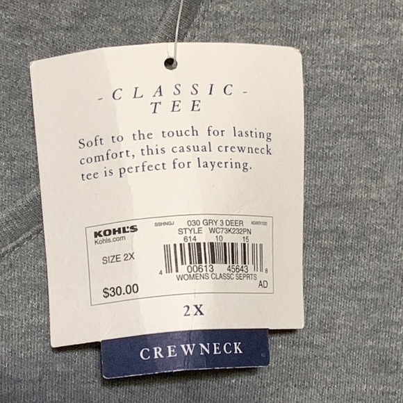 🆕 CROFT & BARROW - CLASSIC TEE (2X) NWT! Black , Lace Reindeer across Front. - Picture 5 of 8